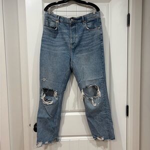 Free People Women's Distressed Blue Straight Leg Jeans